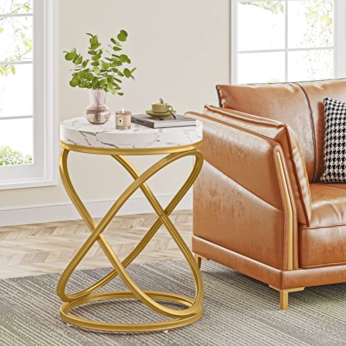 White and Gold Faux Marble Top End Tables Set of 2 C61167