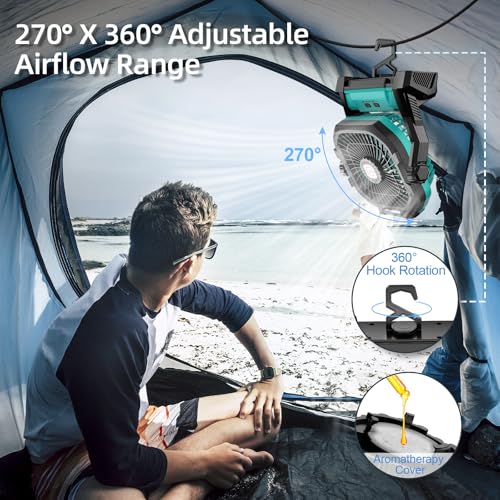 Rechargeable 20000mAh Portable Camping Fan with LED Light V3889