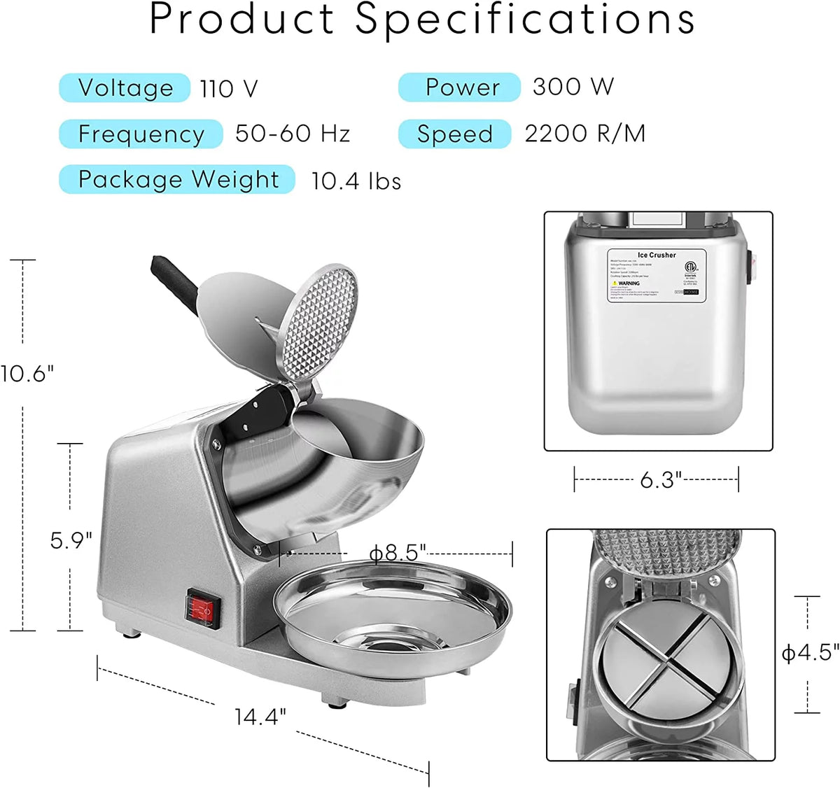 4 Blades Electric Ice Crusher Shaver Snow Cone Maker Machine J4136