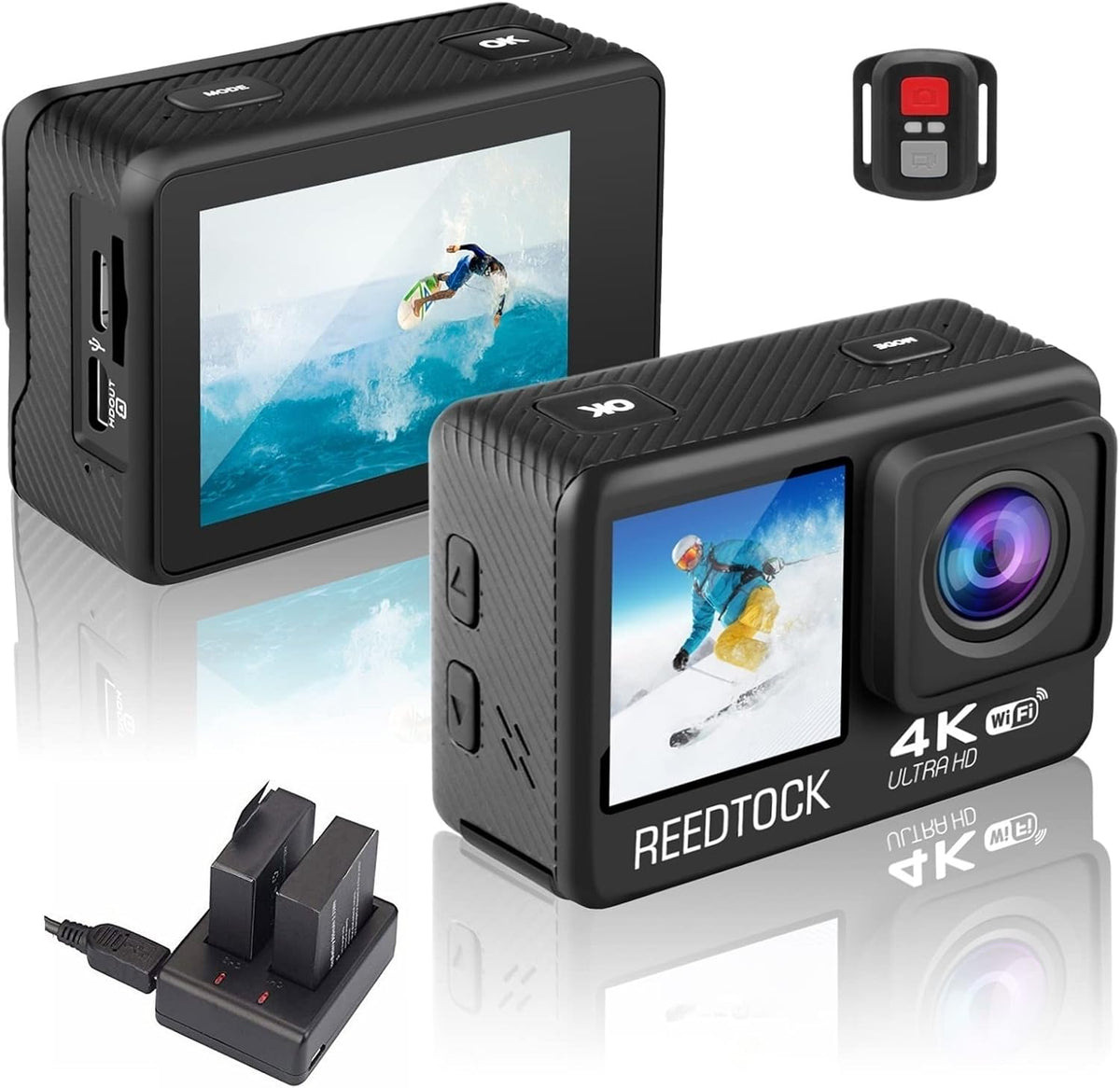 Action Camera 4K 24MP 2.0 Touch LCD Dual Screen Waterproof Sports Video Recorder 2 Batteries Accessories Kit Pack of 2 I3198