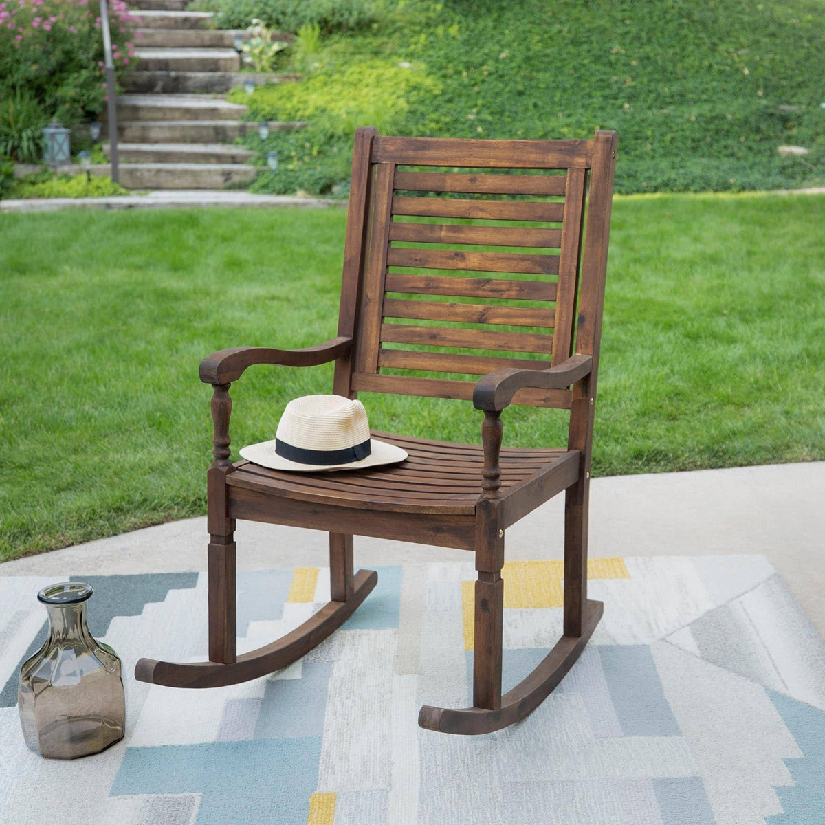 Dark Brown Solid Acacia Wood Rocking Patio Chair W893832