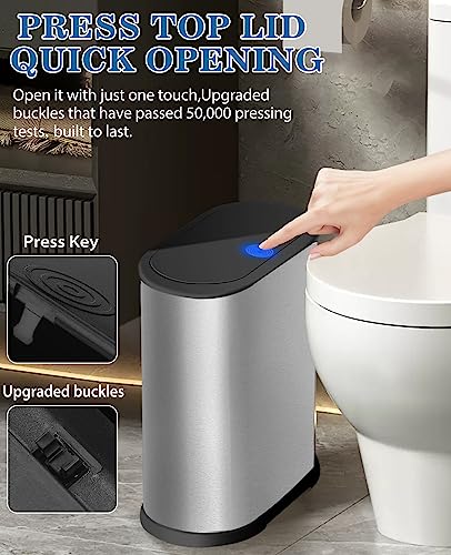 2.1 Gallon Stainless Steel Slim Trash Can with Press Top Lid B638