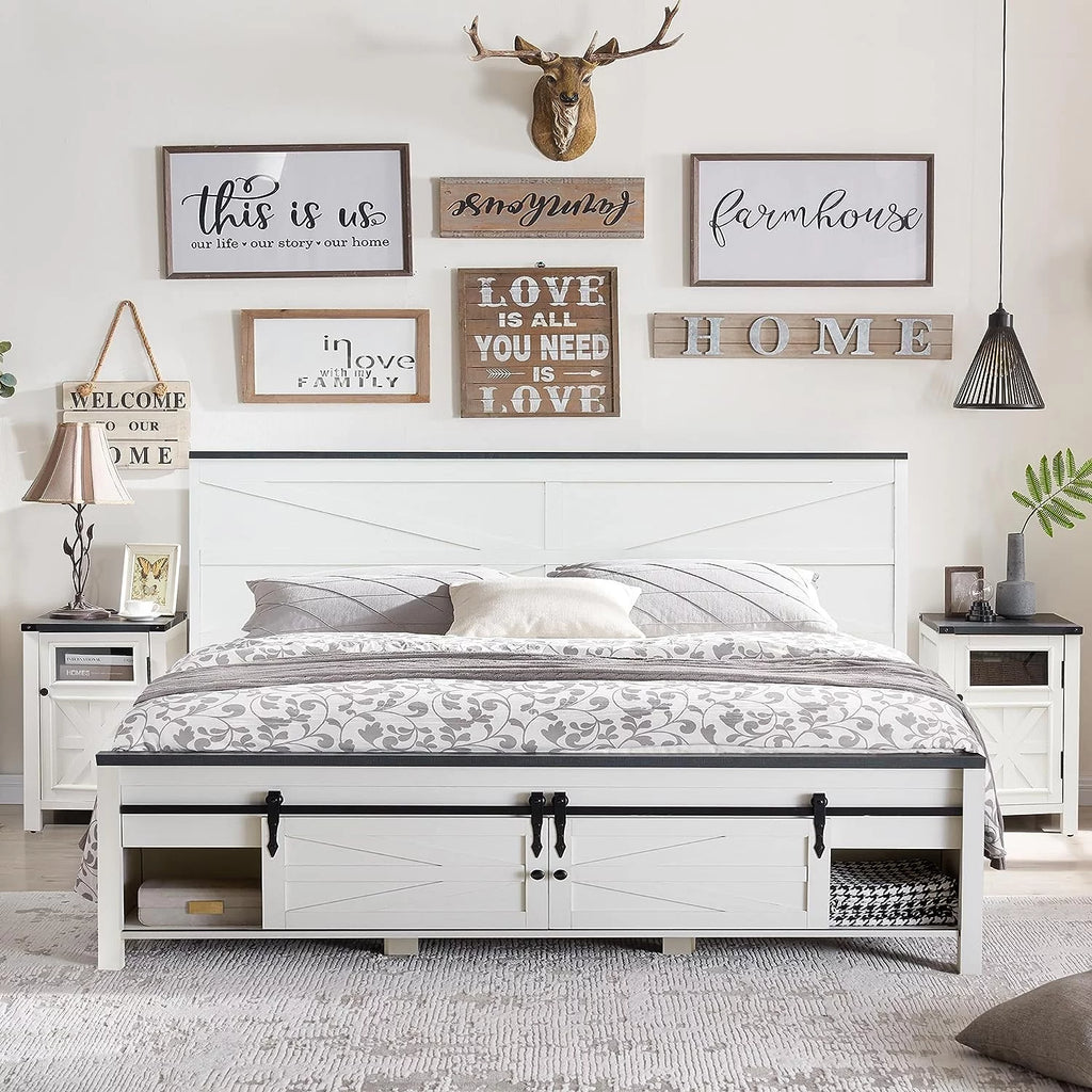 King Bed Frame with Headboard and Storage Cabinets S66187
