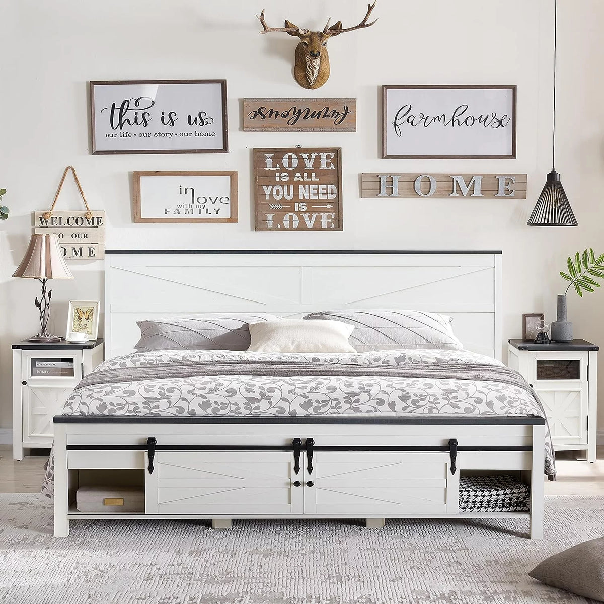 King Bed Frame with Headboard and Storage Cabinets S66187