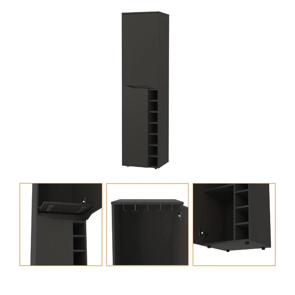 Tall Black Wengue Engineered Wood Bar Cabinet C3713