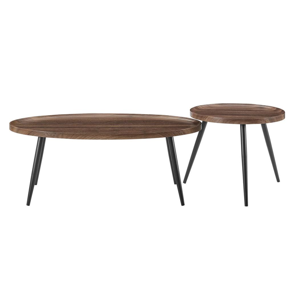 2 Piece Walnut Coffee Table Set with Black Metal Legs G580828