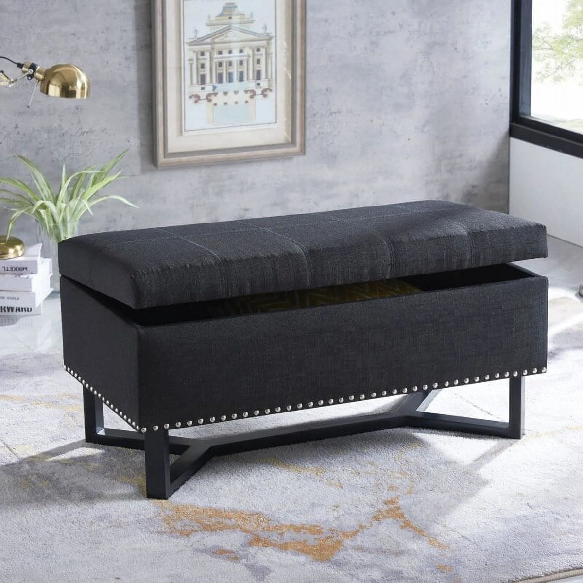 Fabric Studded Double Bench Ottoman W910775