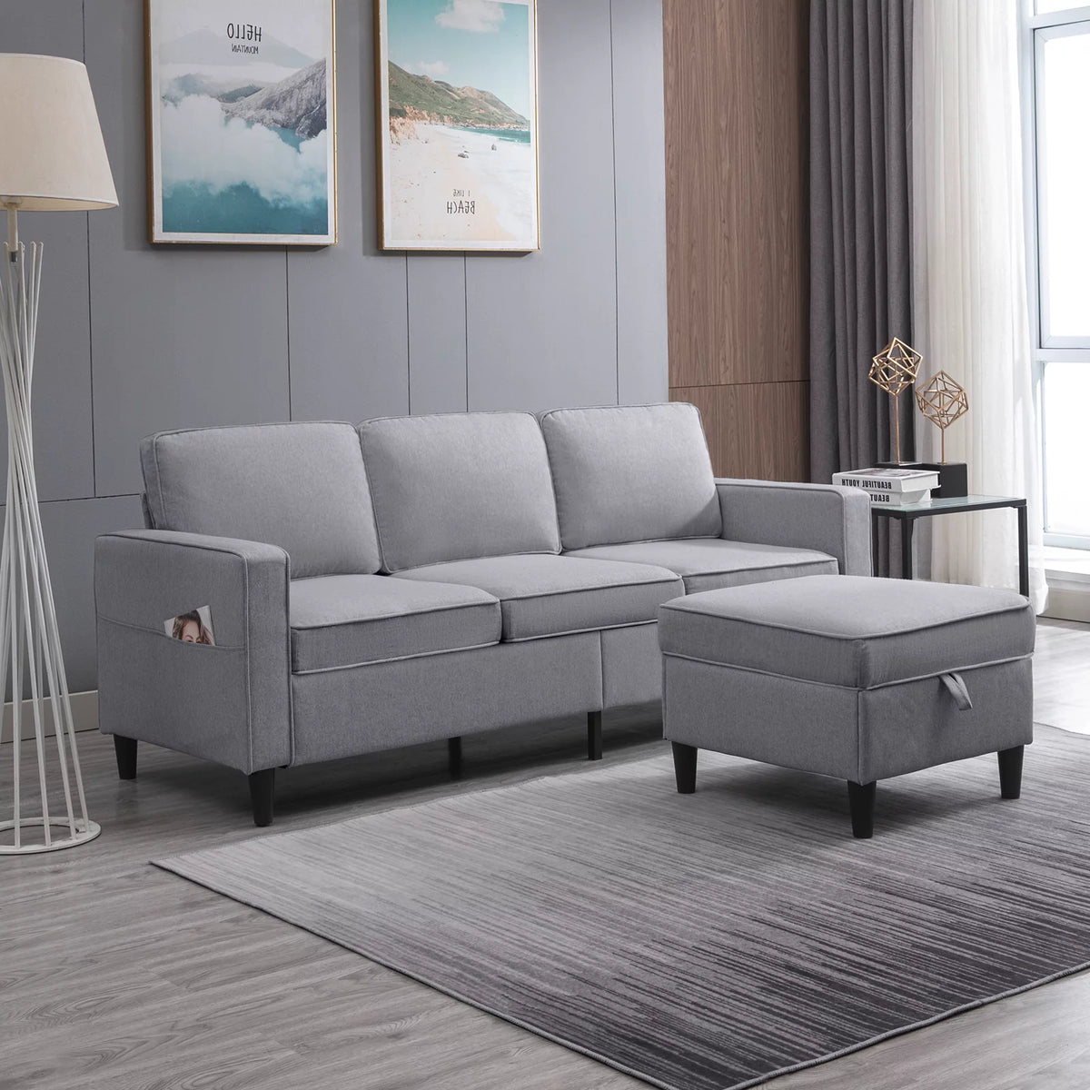 Dark Gray L-Shaped Sectional Sofa with Storage Ottoman G23272