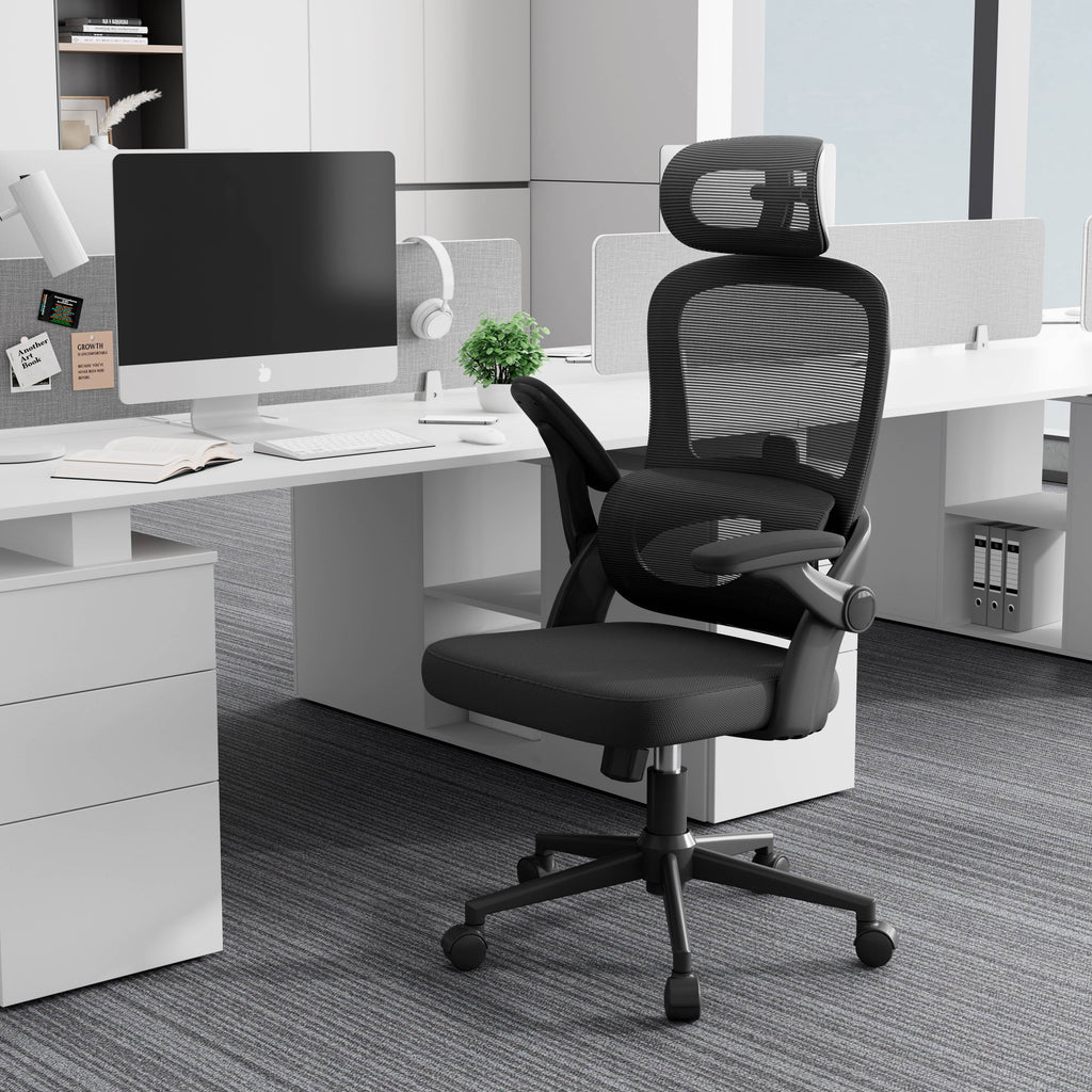 Black Ergonomic Mesh Office Chair with Headrest and Lumbar Support G1926