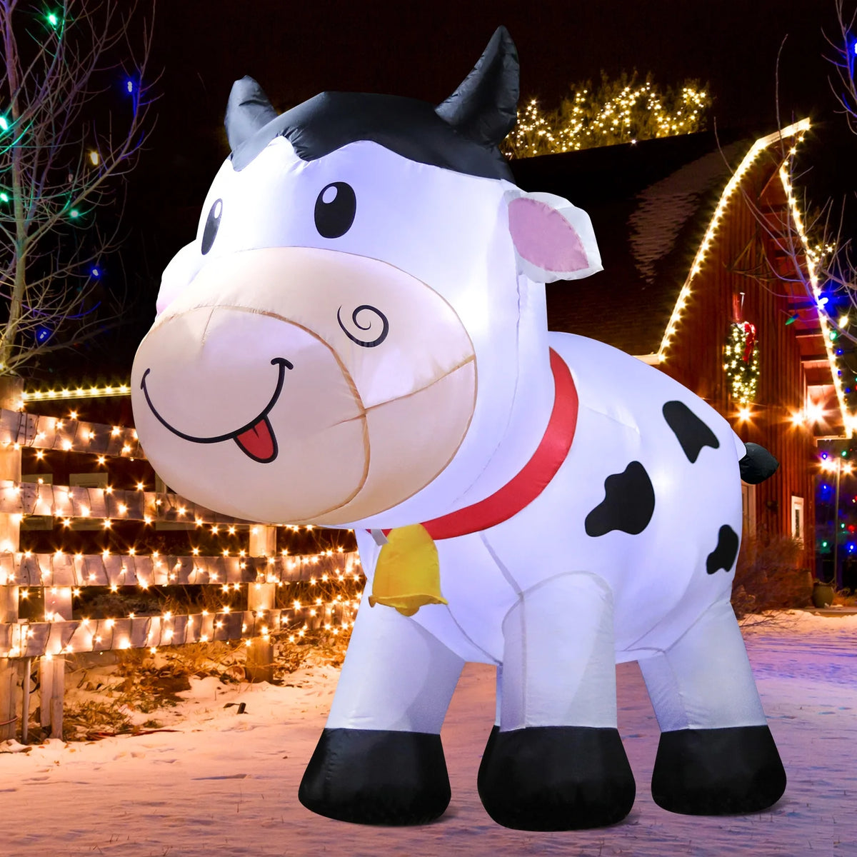 6FT Christmas Cow Inflatables Outdoor Yard Decorations with Built-in LED Lights X853