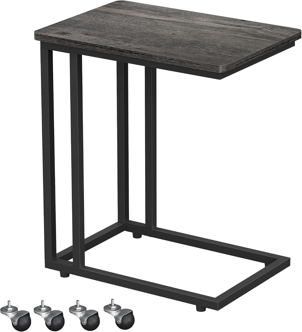 Rustic Brown and Black C Shaped Side Table with Metal Frame, Pack of 2 Q582173