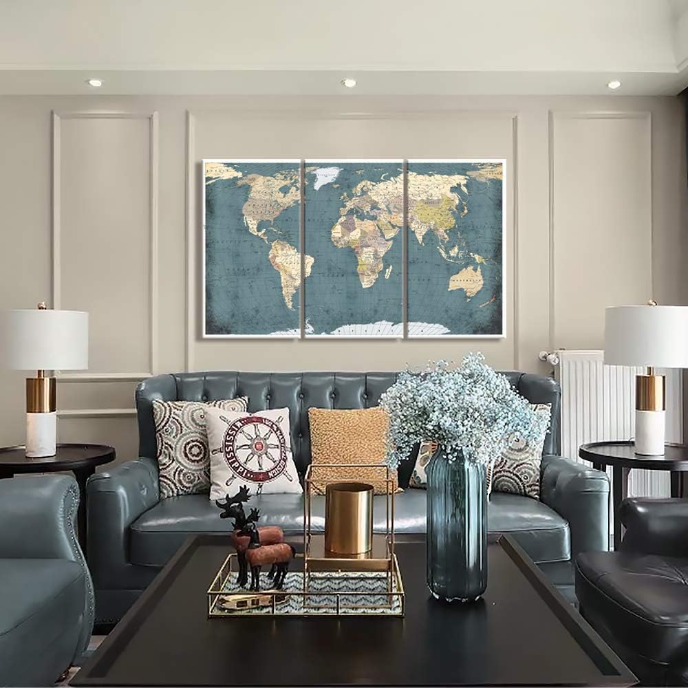 Vintage Blue Map of The World Canvas Prints K27240