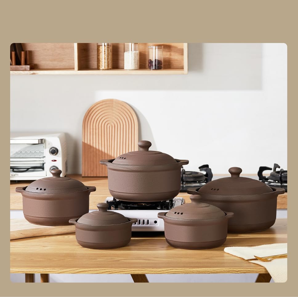 Natural Terracotta Casserole with Lids Clay Pots L9894