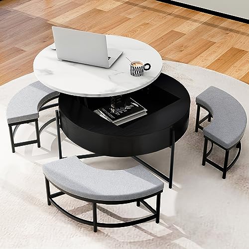 Lift-Top Coffee Table with Hidden Storage and Ottoman H5363