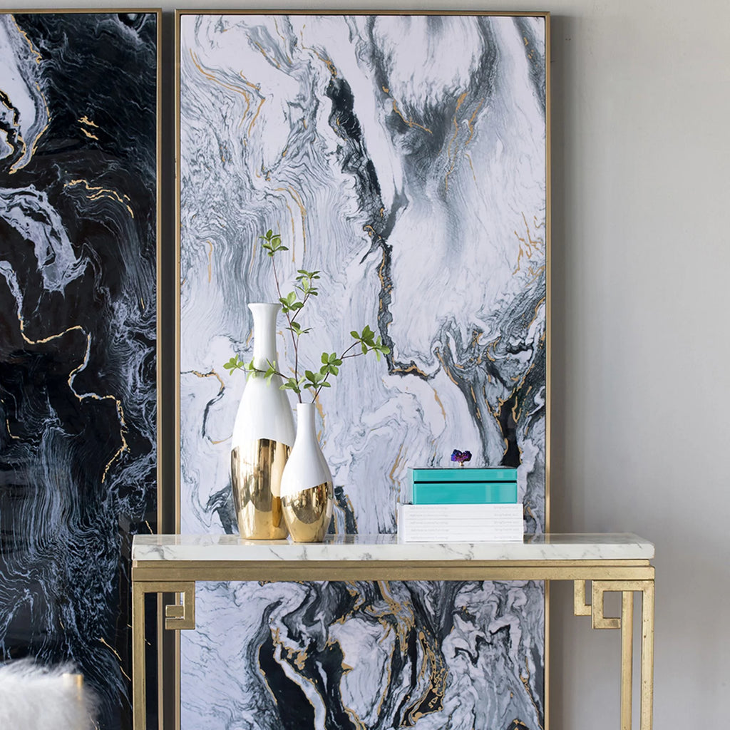 Black and White Marbled Print Wall Art with Gold Frame, Set of 2 G2644
