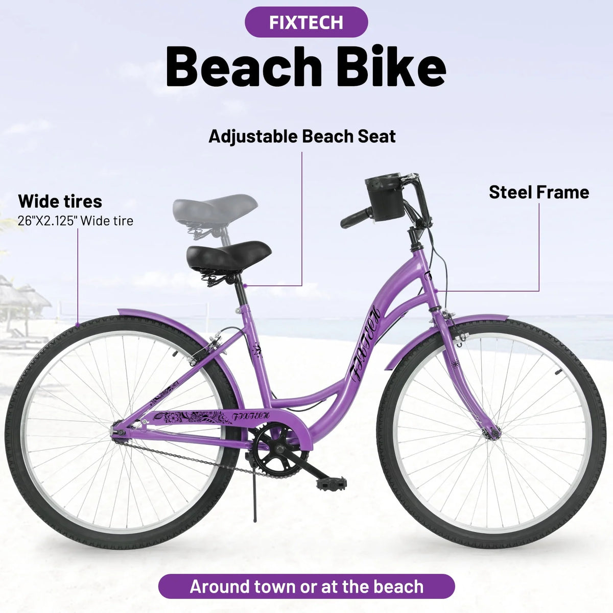 White 26 inch 7 Speed Foldable Cruiser Bike with Basket H43433