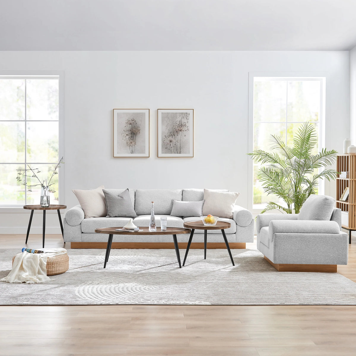2 Piece Walnut Coffee Table Set with Black Metal Legs G580828