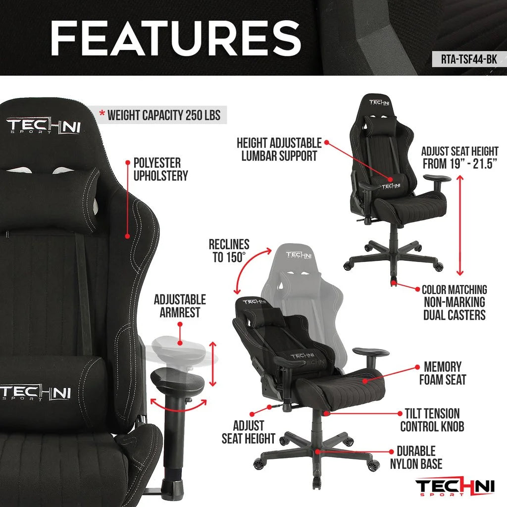 Black Ergonomic High Back Fabric Gaming Chair C2721