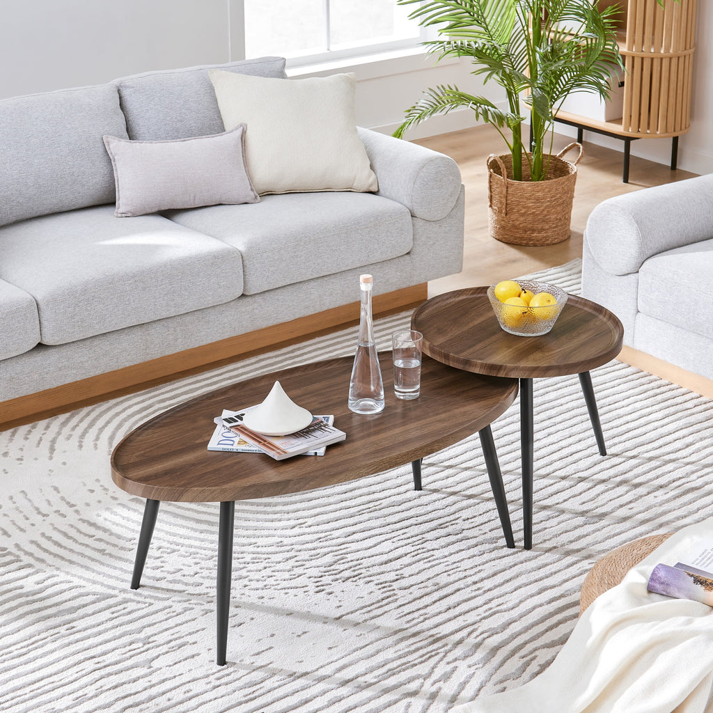 2 Piece Walnut Coffee Table Set with Black Metal Legs G580828