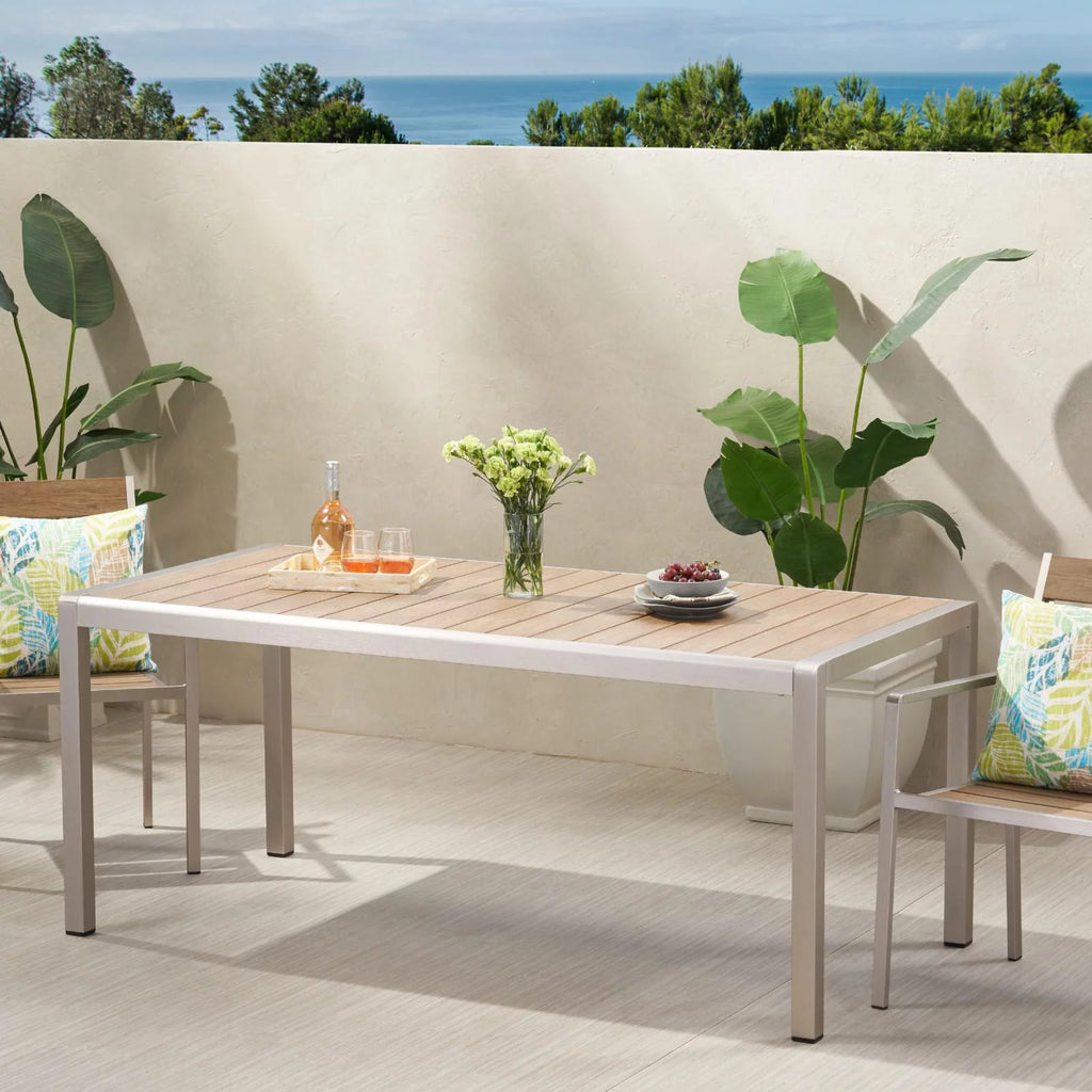 Aluminum Dining Table with Faux Wood Top O696