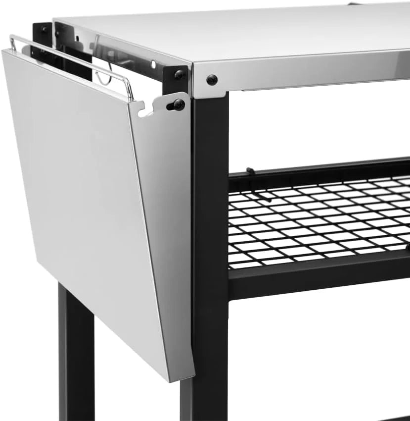 Three-Shelf Stainless Steel Grill Cart Table with Wheels D410