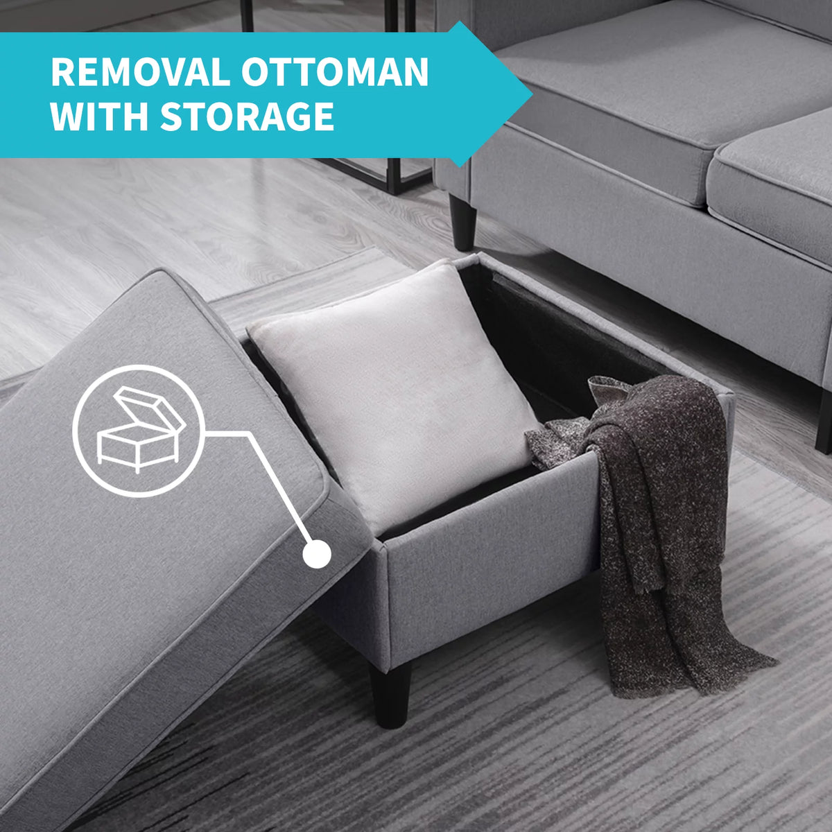Dark Gray L-Shaped Sectional Sofa with Storage Ottoman G23272