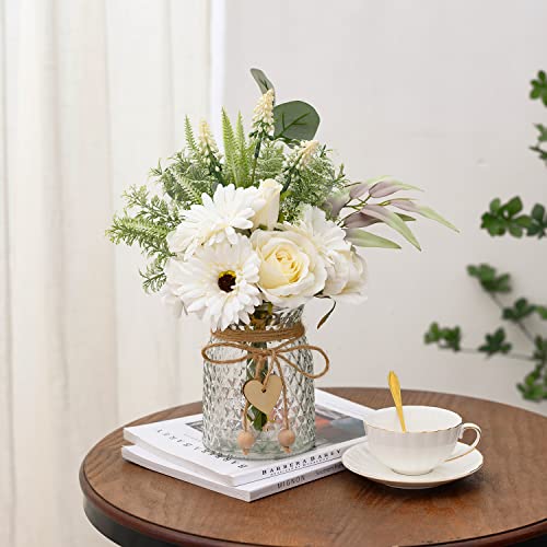 Artificial Flowers with Vase, Faux Silk Flowers Arrangement O288