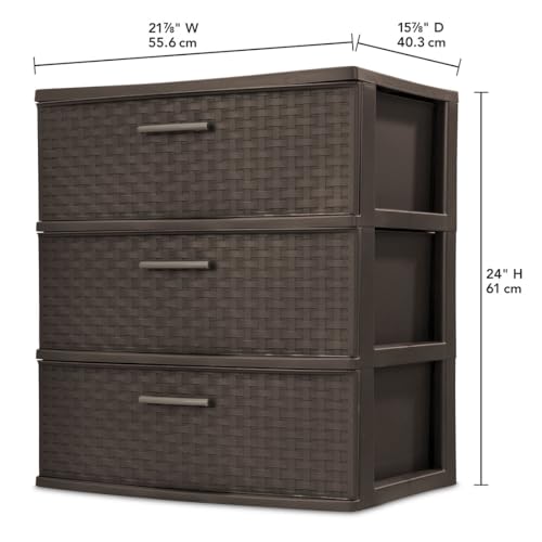 Espresso 3 Drawer Plastic Weave Storage Tower R5841