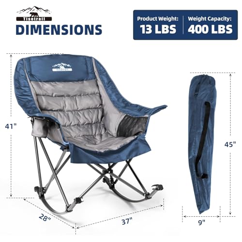 Oversized Padded Camping Chair with Cup Holder, Blue & Gray Q338354