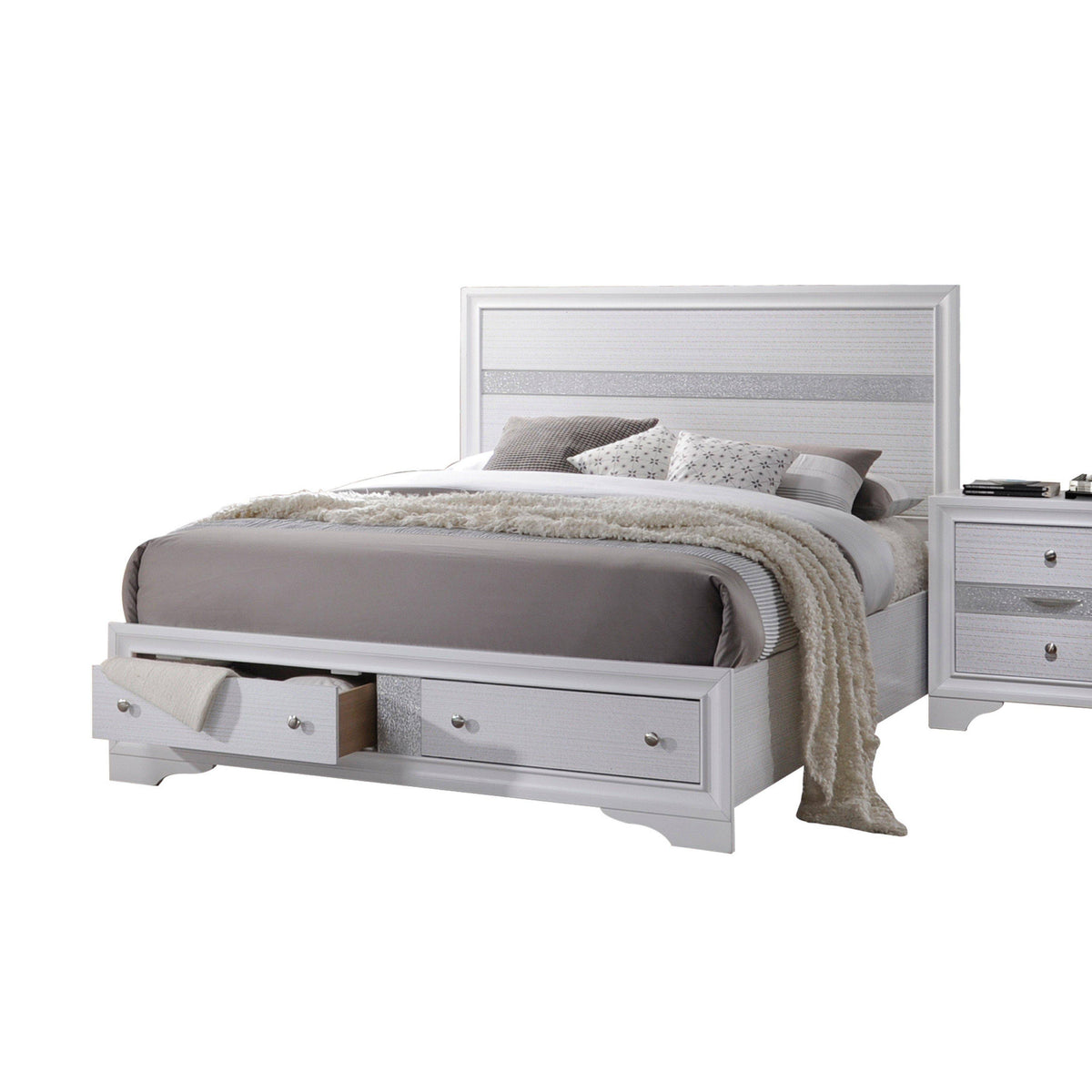 White Eastern King Bed with Storage S491274