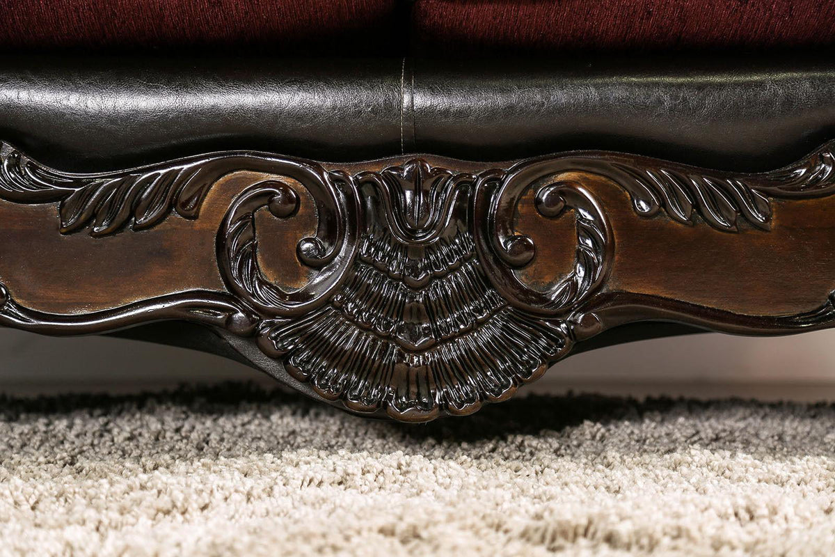 Burgundy Dark Brown Chenille Sofa and Loveseat Y81026