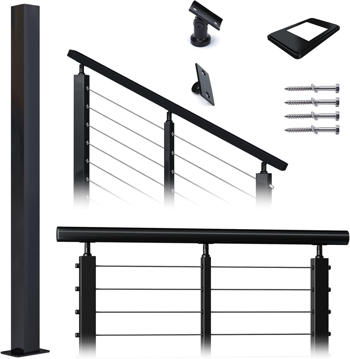 Square 36x2x2 304 Stainless Steel Black Pre-drilled Post G81204