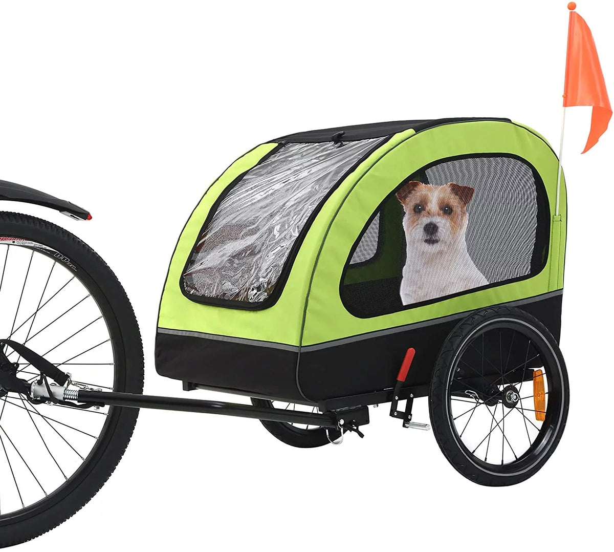 Foldable Dog Bike Trailer with Rear Entrance for Small and Medium Pets Under 88 lbs, Green Q265838