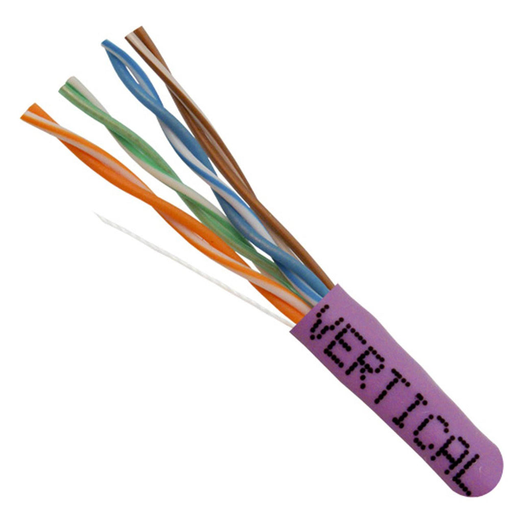 1000ft Solid Cat5e Cable - 24AWG 350MHz CMR Bare Copper Bulk Ethernet Purple C412