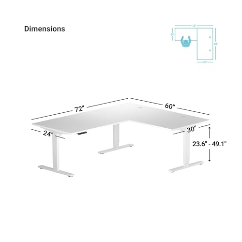 Gray Frame Ebony Oak Top L Shaped Height Adjustable Standing Desk 72" x 60" S196