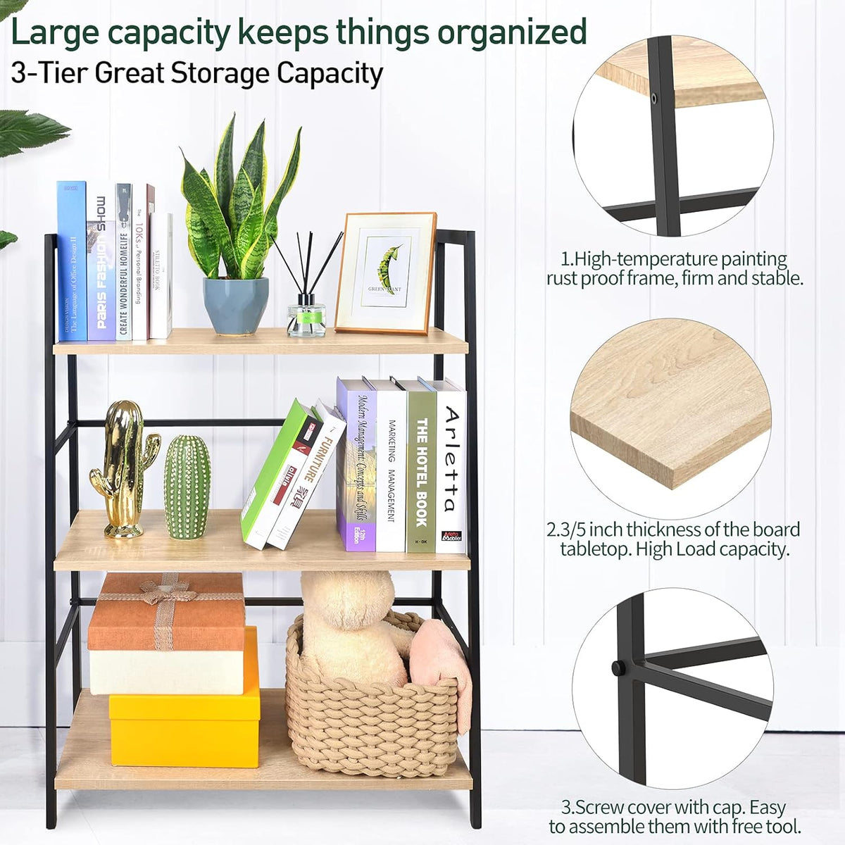 5-Tier Industrial Bookshelf with Metal Frame B4369