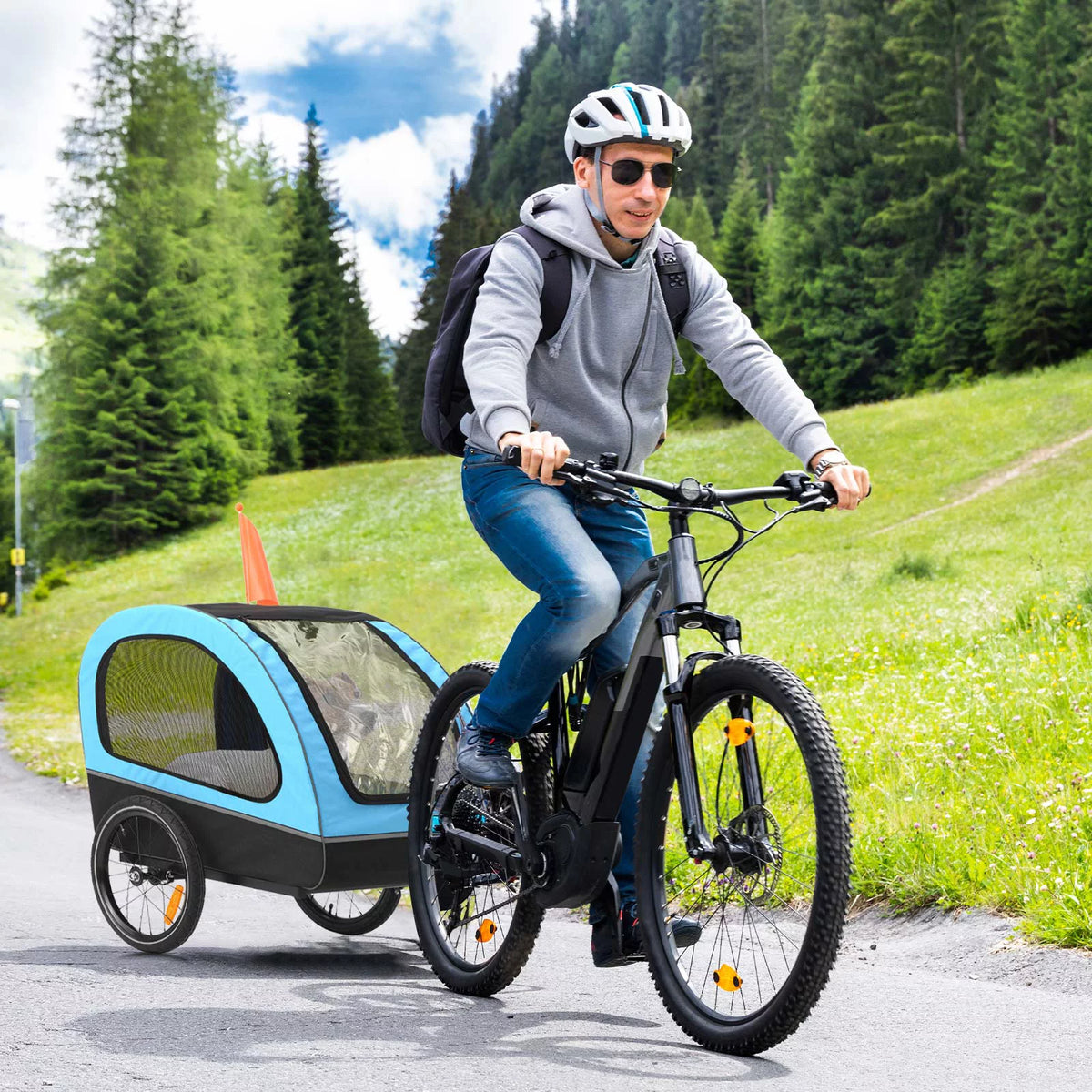 Foldable Dog Bike Trailer with Rear Entrance for Small and Medium Pets Under 88 lbs, Green Q265838