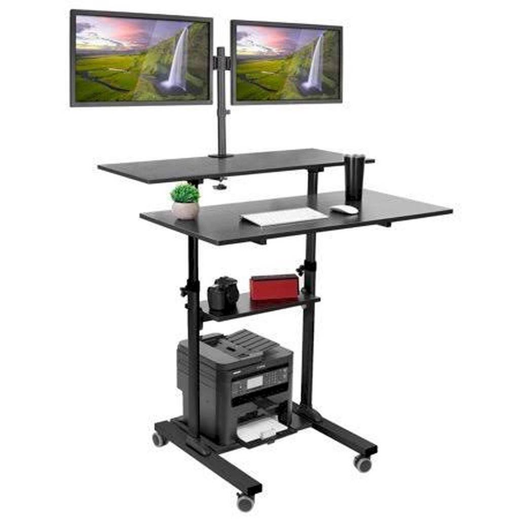 Black Mobile Standing Desk with Dual Monitor Mount X377