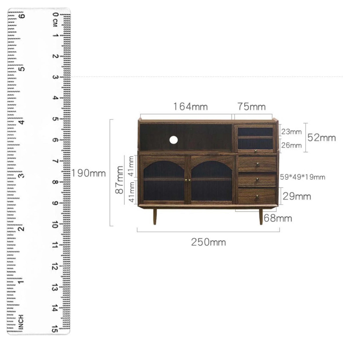 Walnut Dollhouse Miniature Sideboard Cabinet B10436