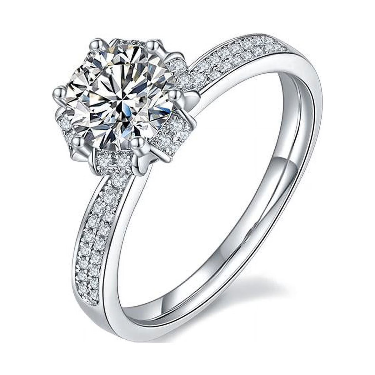 18K White Gold Plating Moissanite Double Halo Bridal Ring Set W48162