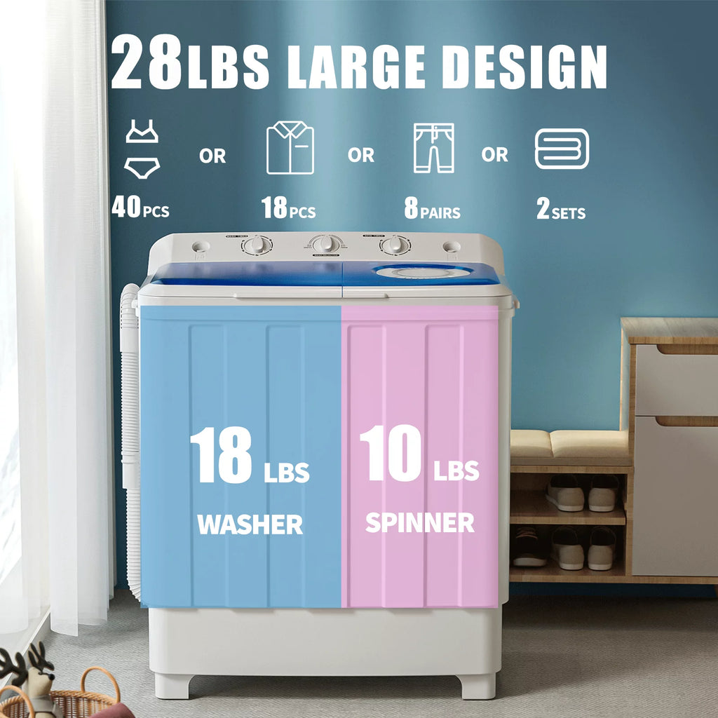 Portable 28lbs Twin Tub Washer Spinner Combo with Drain Pump X2816