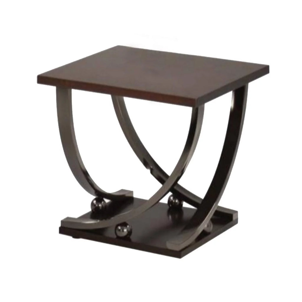 Dark Walnut Brown and Black Wood and Metal End Table V5055