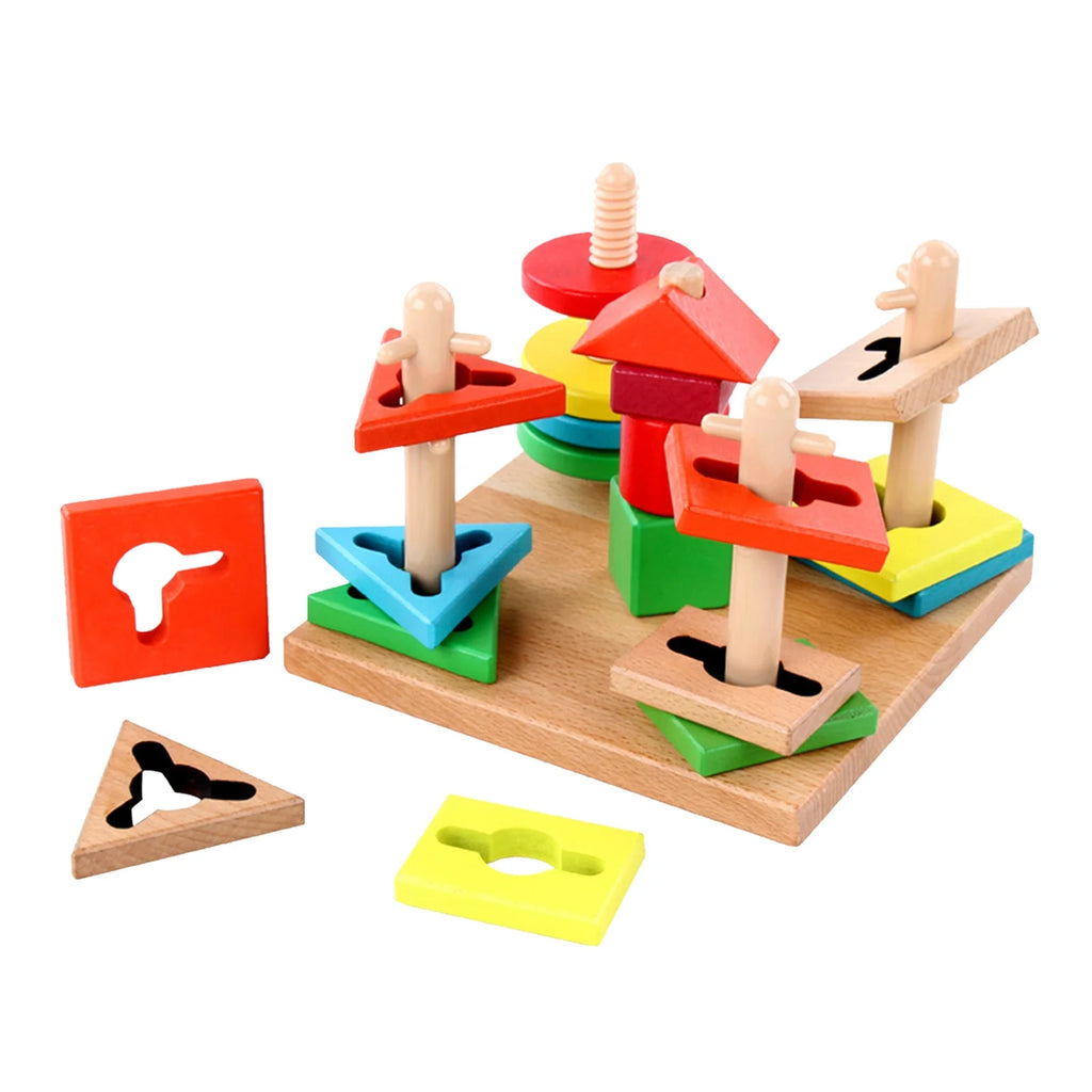 Wooden Geometric Shape Building Blocks Toys Q5964