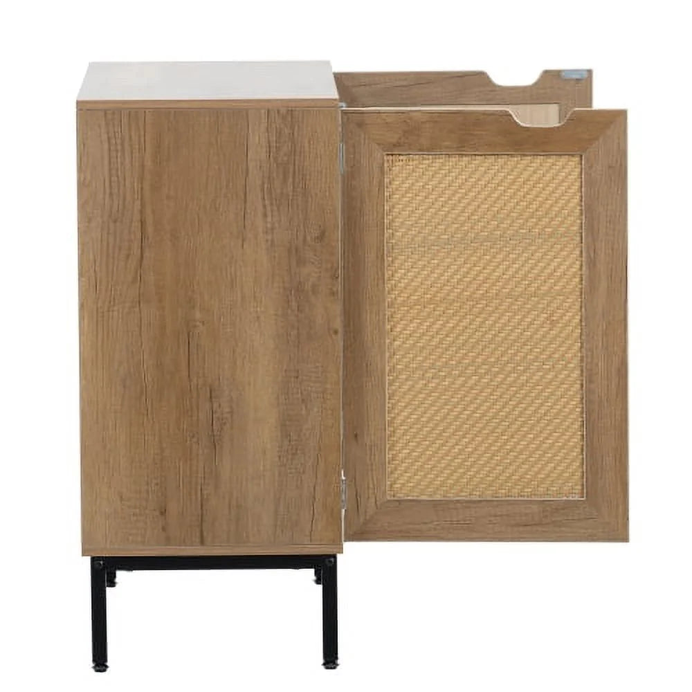 Rustic 2 Rattan Doors Natural Wood Storage Cabinet D562804