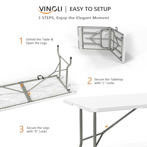 6 Foot White Plastic Folding Table with Carrying Handle O147
