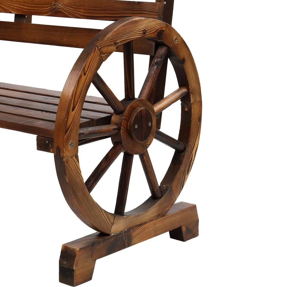Rustic 2-Person Wooden Wagon Wheel Bench I2861