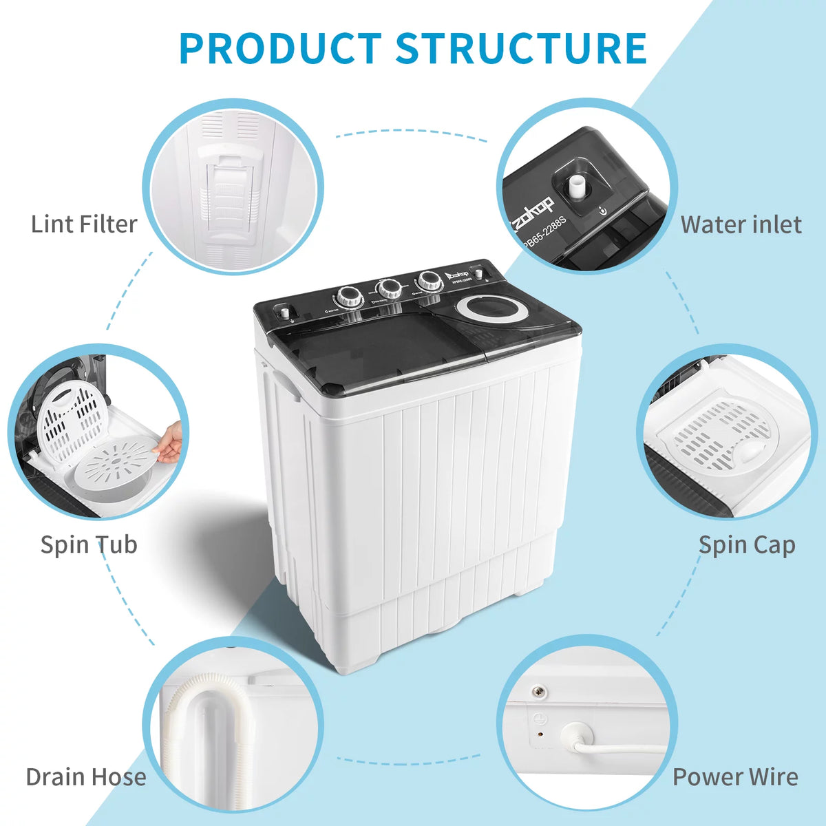 Portable 26lbs Twin Tub Compact Semi-automatic Washing Machine T190407