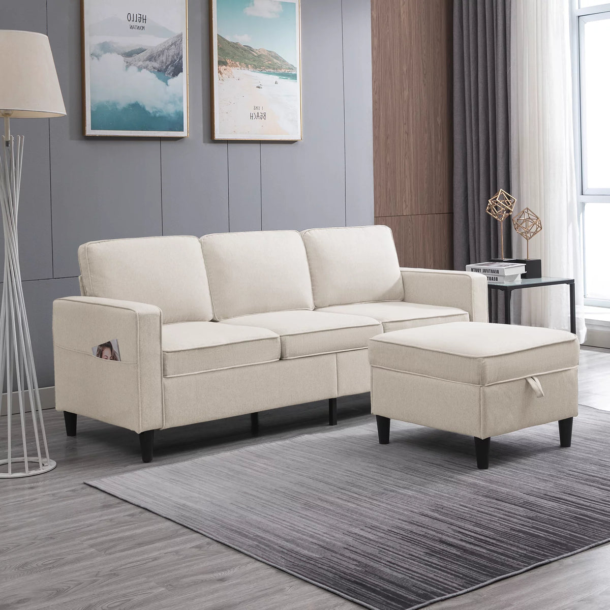 Dark Gray L-Shaped Sectional Sofa with Storage Ottoman G23272