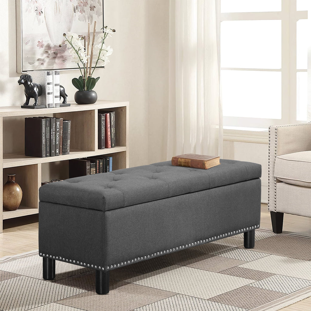 Dark Grey Upholstered Storage Ottoman Bench N37663