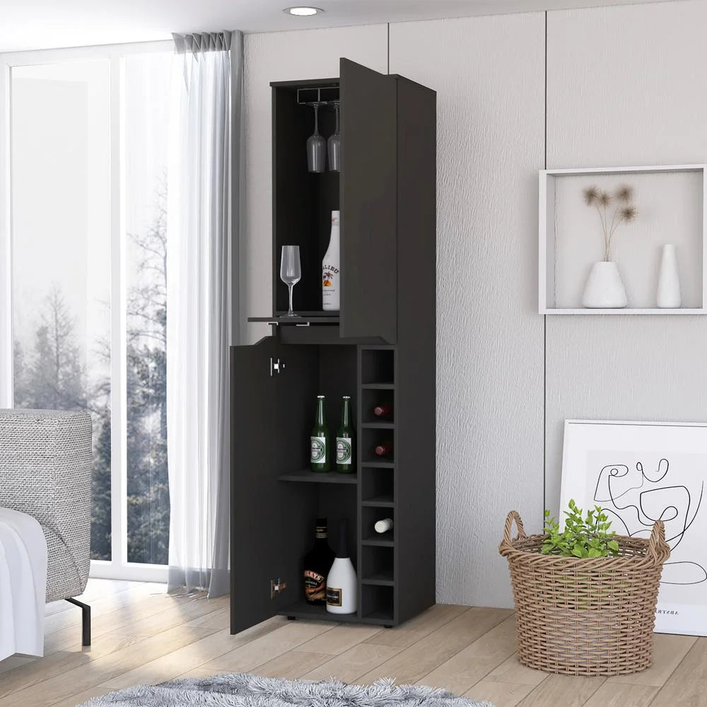 Tall Black Wengue Engineered Wood Bar Cabinet C3713